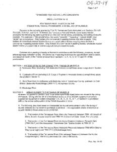 Page 1 of 7  TENNESSEE FISH AND WILDLIFE COMMISSION PROCLAMATION[removed]STATEWIDE PROCLAMATION ON THE COMMERCIAL TAKING, POSSESSING, AND SELLING OF MUSSELS