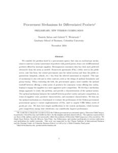 Procurement Mechanisms for Differentiated Products∗ PRELIMINARY; NEW VERSION COMING SOON Daniela Saban and Gabriel Y. Weintraub  †