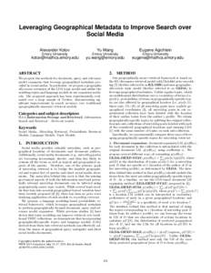 Leveraging Geographical Metadata to Improve Search over Social Media Alexander Kotov Yu Wang