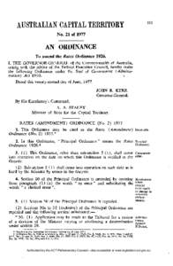 No. 21 of[removed]AN ORDINANCE To amend the Rates Ordinance[removed]I, T H E G O V E R N O R - G E N E R A L of the Commonwealth of Australia, acting with the advice of the Federal Executive Council, hereby make