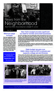 News from the  Neighborhood New York State Assemblyman Joseph R. Lentol Fall 2013