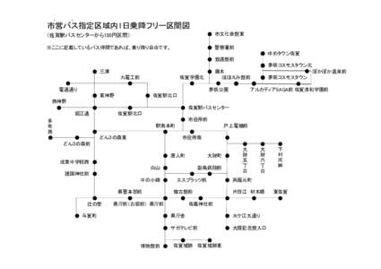 市営バス指定区域内1日乗降フリー区間図 （佐賀駅バスセンターから150円区間） ● 市文化会館東  ※ここに記載しているバス停間であれば、乗り降り自由です。