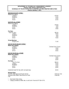 DEPARTMENT OF TECHNOLOGY, MANAGEMENT & BUDGET, VEHICLE AND TRAVEL SERVICES (VTS) SCHEDULE OF TRAVEL RATES FOR CLASSIFIED and UNCLASSIFIED EMPLOYEES Effective January 1, 2015 MICHIGAN SELECT CITIES * Meals and Lodging