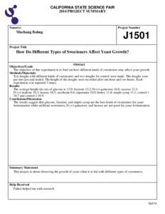CALIFORNIA STATE SCIENCE FAIR 2014 PROJECT SUMMARY Name(s)  Muchang Bahng