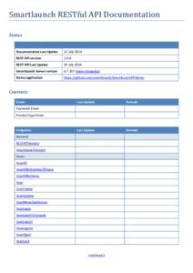 Smartlaunch RESTful API Documentation Status Documentation Last Update  12 July 2014
