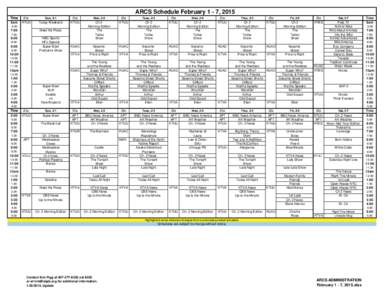 ARCS Schedule February 1 - 7, 2015 Time 6am Sta. KTUU