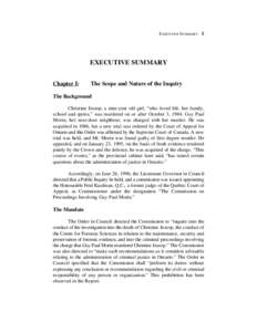 EXECUTIVE SUMMARY 1  EXECUTIVE SUMMARY Chapter I:  The Scope and Nature of the Inquiry