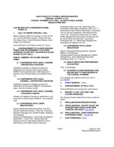 SANTA ROSA CITY COUNCIL MEETING MINUTES TUESDAY, AUGUST 2, 2011 COUNCIL CHAMBER, CITY HALL, 100 SANTA ROSA AVENUE REGULAR MEETING 2:00 PM (MAYOR’S CONFERENCE ROOM, ROOM 10)