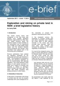 September 2012 e-brief[removed]Exploration and mining on private land in NSW: a brief legislative history by Lenny Roth