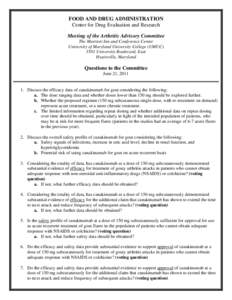 FOOD AND DRUG ADMINISTRATION Center for Drug Evaluation and Research Meeting of the Arthritis Advisory Committee The Marriott Inn and Conference Center University of Maryland University College (UMUC[removed]University Bou