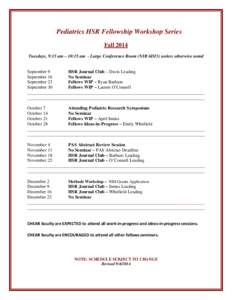 Tentative Schedule for Fellowship Workshop Series