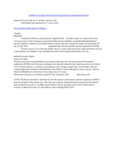 Southern Campaign American Revolution Pension Statements & Rosters Rejected Claim for Service of William Adams VAS1 Transcribed and annotated by C. Leon Harris From records in the Library of Virginia. Virginia [Illegible