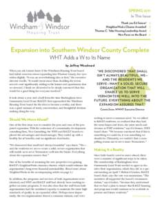 SPRING 2011 In This Issue Thank you Ed Sensor! NeighborWorks Charter Awarded! Thomas C. Yahn Housing Leadership Award New Faces on the Board