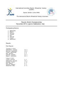 International Committee Electric Wheelchair Hockey (ICEWH) Sports Section of the IWAS The international Electric Wheelchair Hockey movement  Results World Championship