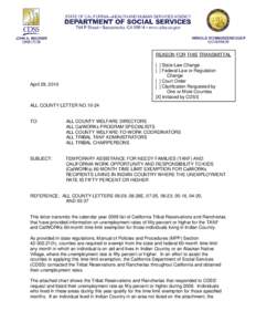 REASON FOR THIS TRANSMITTAL [ ] State Law Change [ ] Federal Law or Regulation Change [ ] Court Order [ ] Clarification Requested by