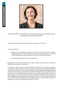 Laure Agnès CARADEC, élue Présidente du Conseil d’Administration de l’Etablissement Public d’Aménagement Euroméditerranée (EPAEM). Le Conseil d’Administration d’Euroméditerranée s’est tenu le vendredi