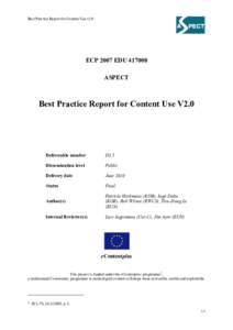 Best Practice Report for Content Use v2.0  ECP 2007 EDU[removed]ASPECT  Best Practice Report for Content Use V2.0