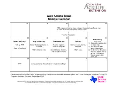 Walk Across Texas Sample School Calendar