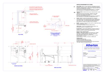 SERVICE REQUIREMENTS BY OTHERS COLD WATER - SUPPLY TO BE CONSTANTLY BETWEEN 200 & 500 KPA, MAXIMUM TEMPERATURE 25°C, TREATED IF OVER 2 PPMMMOL/L) HARDNESS, CHLORIDE FREE, COMPLETE WITH 15MM ISOLATING VALVE & BACK