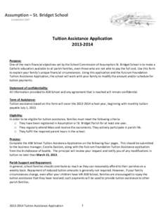 Assumption – St. Bridget School Established 1947 Tuition Assistance Application[removed]