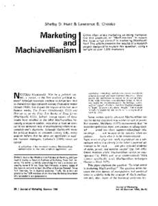 Shelby D. Hunt & Lawrence B. Chonko Marketing and Machiavellianism