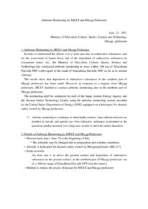 Airborne Monitoring by MEXT and Miyagi Prefecture  June 21, 2011 Ministry of Education, Culture, Sports, Science and Technology Miyagi prefecture 1. Airborne Monitoring by MEXT and Miyagi Prefecture