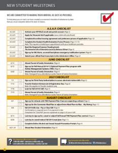 NEW STUDENT MILESTONES WE ARE COMMITTED TO MAKING YOUR ARRIVAL AS EASY AS POSSIBLE. To help keep you on track, we have created a convenient checklist of milestones by date that you must complete before the start of class