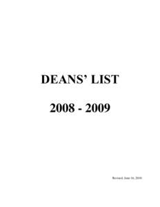 DEANS’ LIST[removed]Revised: June 16, 2010  DEANS’ LIST