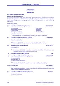 ANNUAL REPORT – [removed]APPENDICES APPENDIX 1 STATEMENT OF EXPENDITURE Electoral Act 1907 Section 175ZE