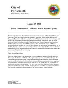 City of Portsmouth Department of Public Works August 13, 2014 Pease International Tradeport Water System Update