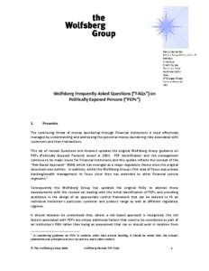 Politically exposed person / Politics / Business / Finance / Financial Action Task Force on Money Laundering / Money laundering / Terrorism financing / Bank / Due diligence / Law / Financial regulation / Bank regulation