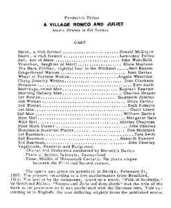 Frederick  Delius A VILLAGE ROMEO AND JULIET Music Drama in Six Scenes