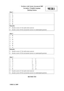 Territory-wide System Assessment 2009 Secondary 3 English Language Marking Scheme Part[removed].