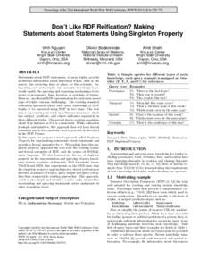 Don’t like RDF reification? Making statements about statements using singleton property.