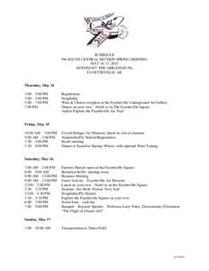 SCHEDULE 99s SOUTH CENTRAL SECTION SPRING MEETING MAY 14-17, 2015 HOSTED BY THE ARKANSAS 99s FAYETTEVILLE, AR