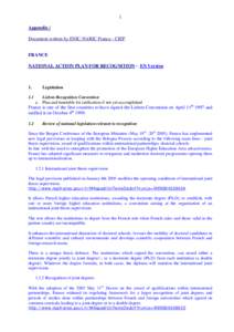 1 Appendix / Document written by ENIC-NARIC France - CIEP FRANCE NATIONAL ACTION PLAN FOR RECOGNITION - EN Version