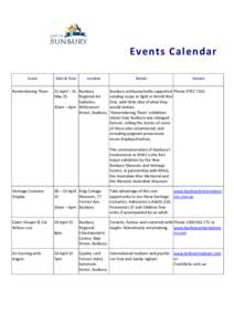Event Calendar - 20 April 2015