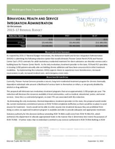 BEHAVIORAL HEALTH AND SERVICE INTEGRATION ADMINISTRATION CD ITA Contracts[removed]BIENNIAL BUDGET Reduction Option