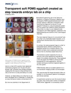 Transparent soft PDMS eggshell created as step towards embryo lab on a chip