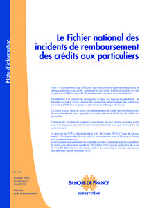 Note d’information  Le Fichier national des incidents de remboursement des crédits aux particuliers