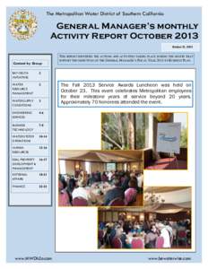 The Metropolitan Water District of Southern California  General Manager’s monthly Activity Report October 2013 October 31, 2013