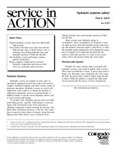 Hydraulic systems safety1 Paul D. Ayers2 no[removed]Quick Facts Popular hydraulic systems must store fluid under