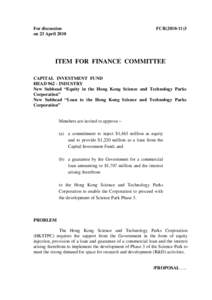 For discussion on 23 April 2010 FCR[removed]ITEM FOR FINANCE COMMITTEE
