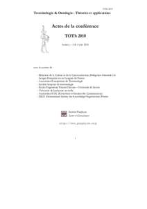 TOThTerminologie & Ontologie : Théories et applications Actes de la conférence TOTh 2010