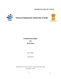 Consultation Paper NoTelecom Regulatory Authority of India Consultation Paper On