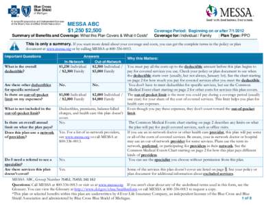 MESSA ABC $1,250 $2,500 Summary of Benefits and Coverage: What this Plan Covers & What it Costs* Coverage Period: Beginning on or after[removed]Coverage for: Individual / Family