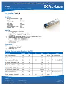 The Price Performance Leader in 100% Compatible Optical Transceivers  J9151A Hot Pluggable, Dual-LC, 1310nm, SMF, 10km, HP Compatible  Part Number: J9151A