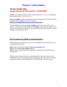 Wireless @ Johns Hopkins Wireless Install Guide: Apple Macintosh OS X 10.5.X 
