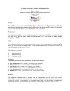 Dry Season Statement for Antigua – January to June 2011 Dale C. S. Destin Antigua and Barbuda Meteorological Service Climate Section August 7, 2011  Rainfall