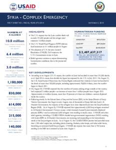 SYRIA - COMPLEX EMERGENCY FACT SHEET #21, FISCAL YEAR (FY[removed]NUMBERS AT A GLANCE